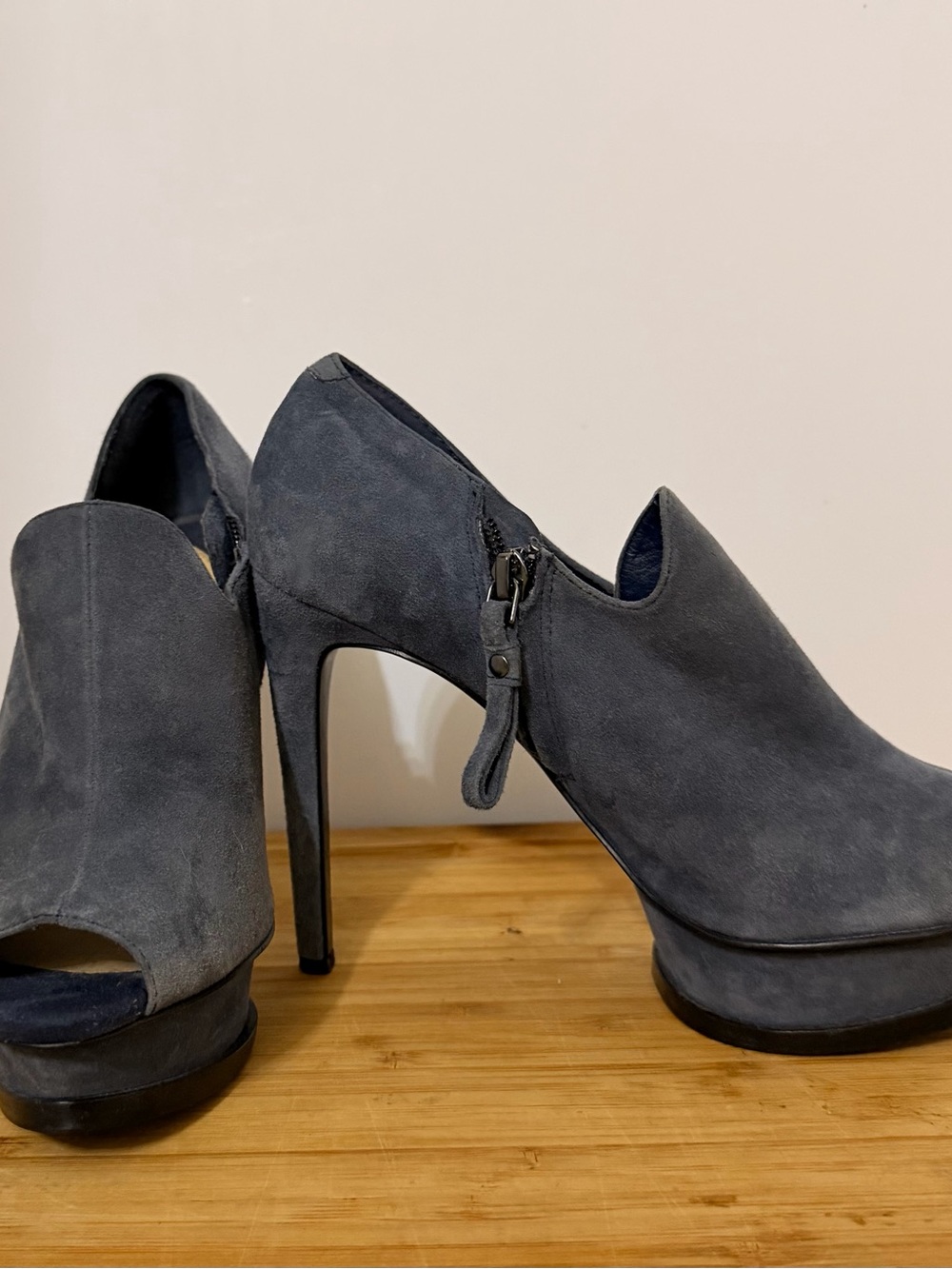 Gianni Bini Navy Suede Peep-Toe Platform Heel Booties